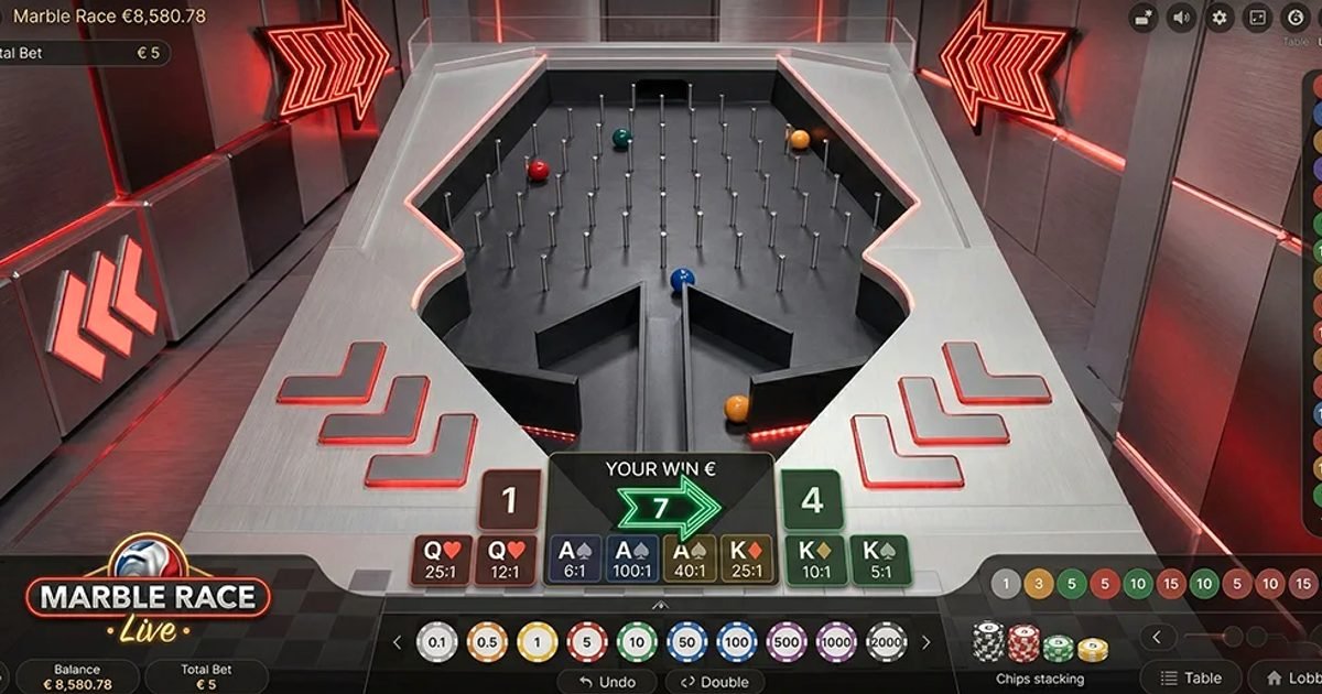 Marble Race sur 24 Casino - interface de jeu live Evolution